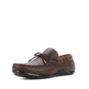 Men’s Brown Leather Driving Loafers with Rubber Sole and Bow Detail (606-210)