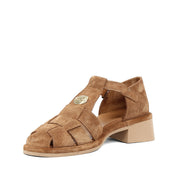 Women's Tan Suede Leather Sandals with Adjustable Buckle (796-42303)