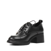 Damen Oxford Schuhe Schwarz Glattleder mit Blockabsatz und Schnürung (727-28639)