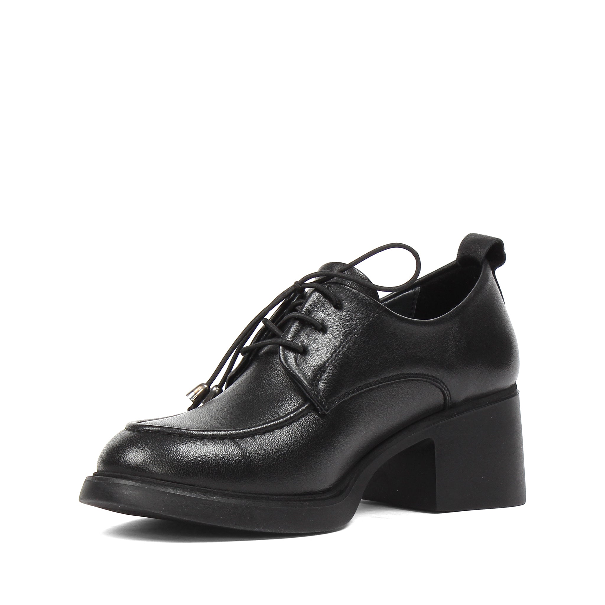 Damen Oxford Schuhe Schwarz Glattleder mit Blockabsatz und Schnürung (727-28639)