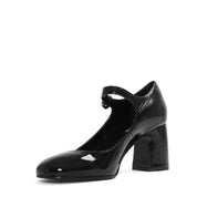 Damen Mary Jane Pumps aus schwarzem Lackleder mit Blockabsatz und Riemen (752-31700)