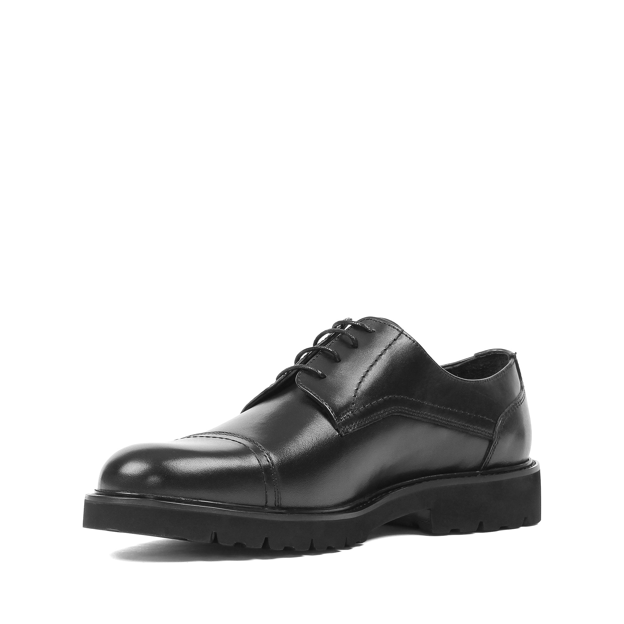 Herren Derby-Schuhe aus schwarzem Glattleder mit Kappnaht und EVA-Sohle (395-2888)