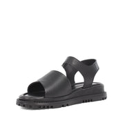 Women’s Black Leather Velcro Strap Platform Sandals (728-28507)