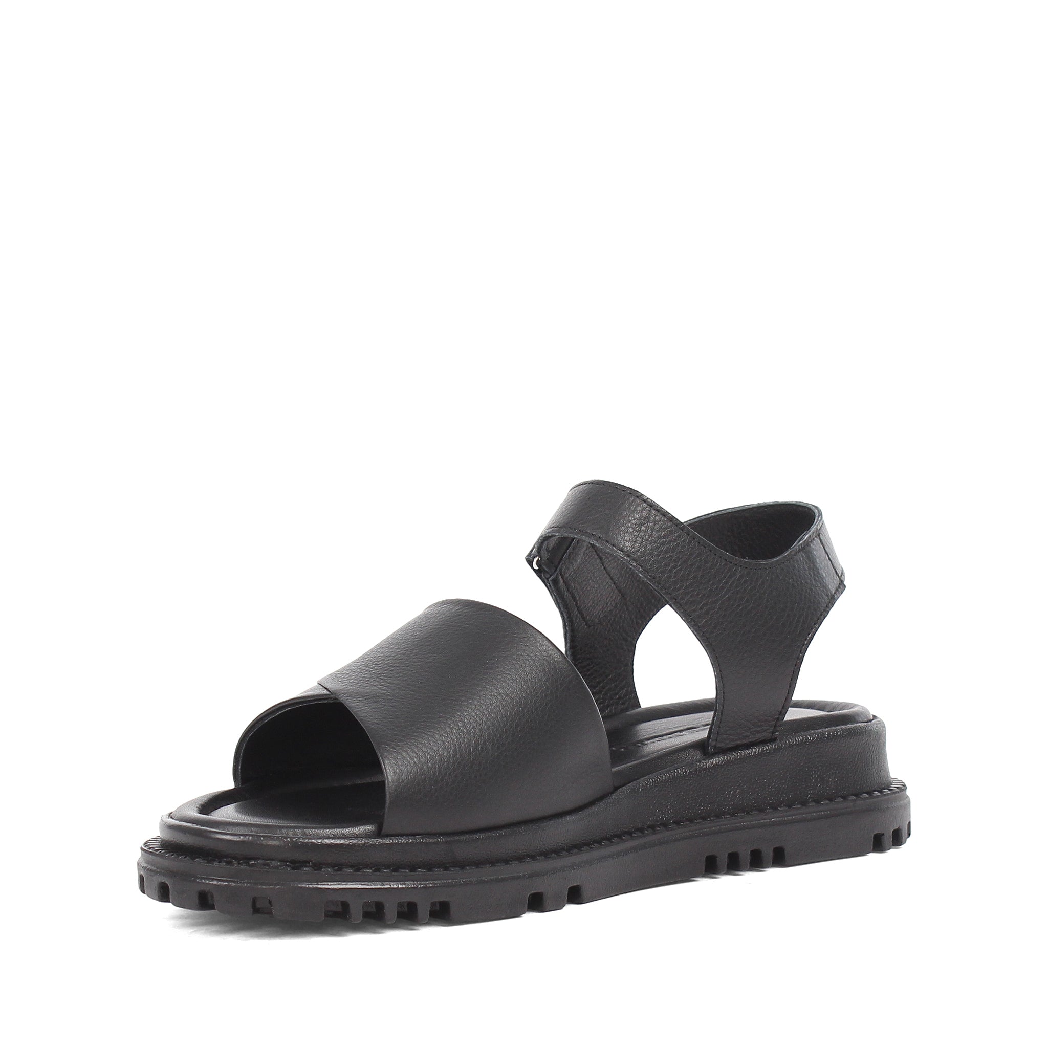 Women’s Black Leather Velcro Strap Platform Sandals (728-28507)