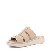 Damen Sandalen aus beigem Leder mit Klettverschluss (366-28217)