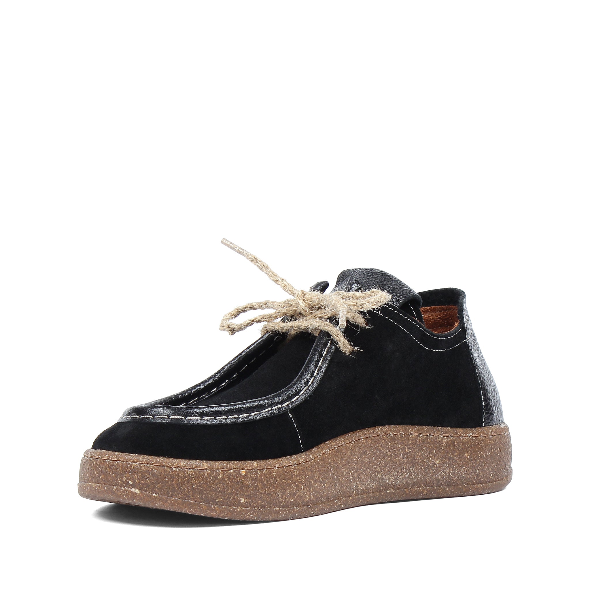 Damen Schnürschuhe Schwarz Wildleder mit Kork-Gummisohle (759-33508)