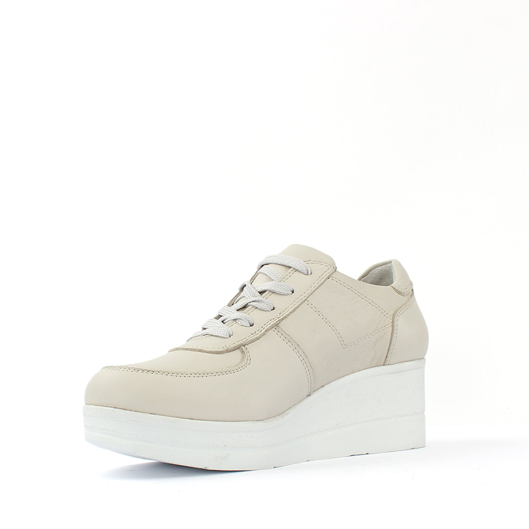 Women's Beige Leather Wedge Sneakers with Zipper (115-162)