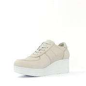 Women's Beige Leather Wedge Sneakers with Zipper (115-162)