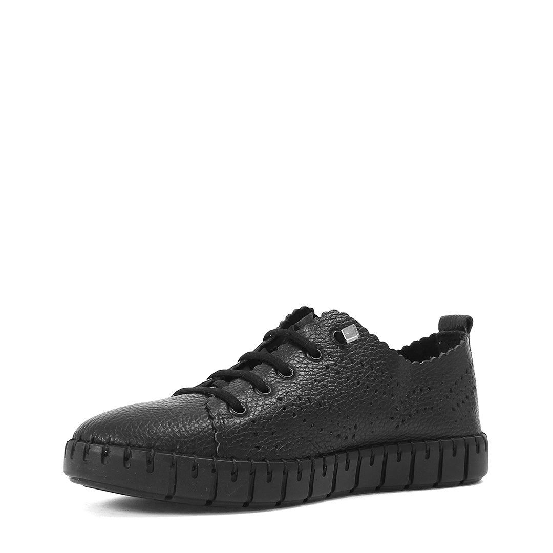 Damen Sneaker aus schwarzem Leder – Leicht & Atmungsaktiv (664-25913)