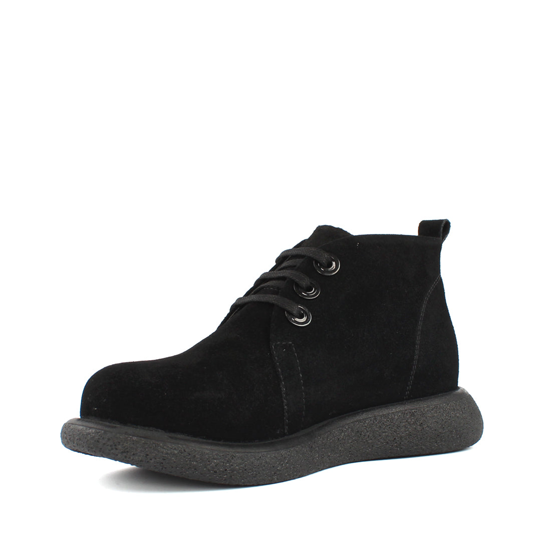 Damen Schwarze Wildlederstiefel mit Flacher Sohle (687-21910)