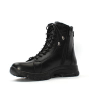 Damen Schwarze Leder-Stiefeletten mit flacher Sohle (727-28602)