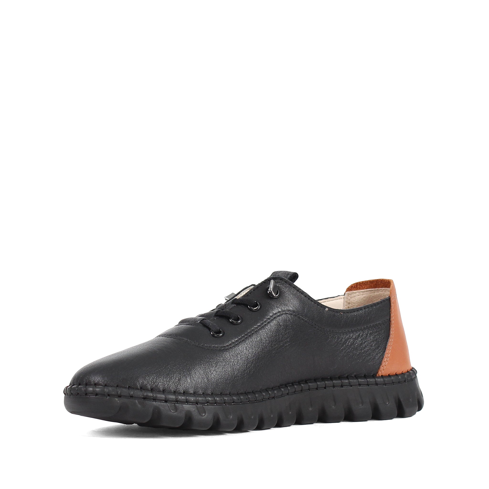 Damen Slipper Schwarz aus Leder mit brauner Ferse (664-25916)