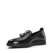 Damen Schwarze Lack-Loafer mit Schmuckverzierung (376-20415)