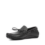Herren Slipper aus schwarzem Leder mit Schleife und Gummisohle (606-210)