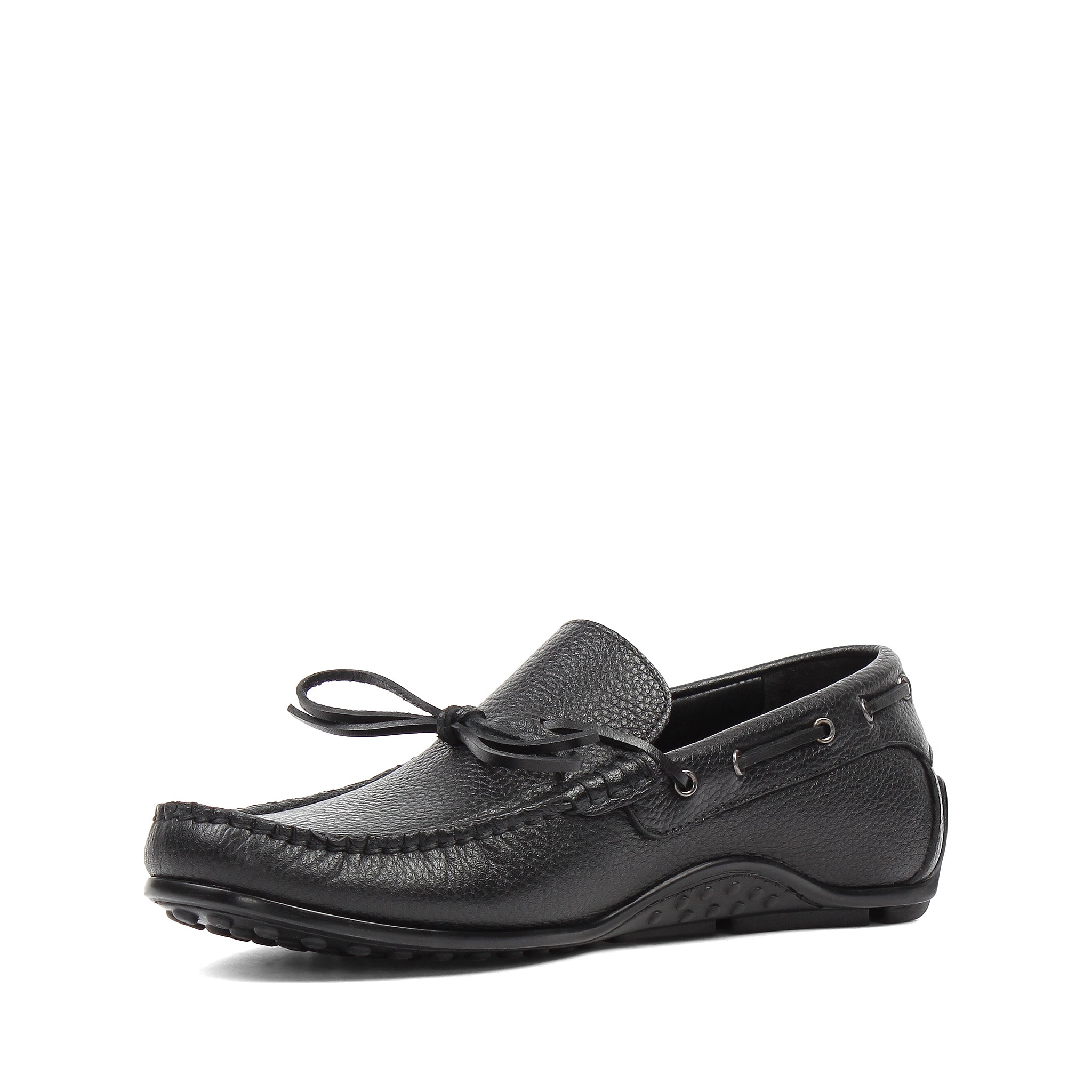 Herren Slipper aus schwarzem Leder mit Schleife und Gummisohle (606-210)