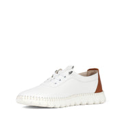Damen Slipper aus weißem Leder mit braunem Fersenakzent (664-25916)