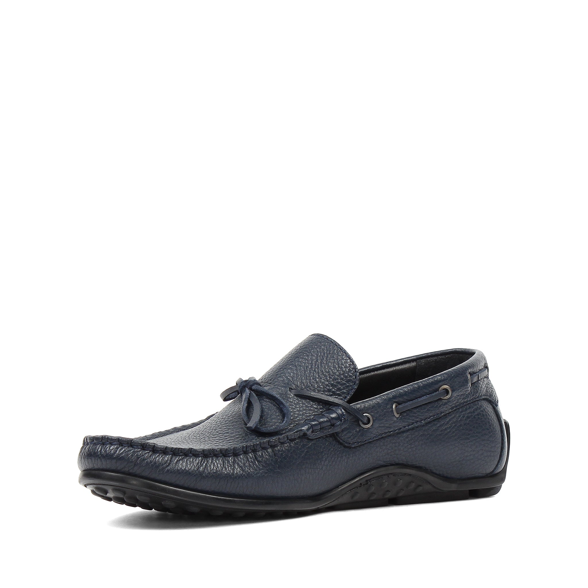 Herren Slipper aus dunkelblauem Leder mit Schleife und Gummisohle (606-210)