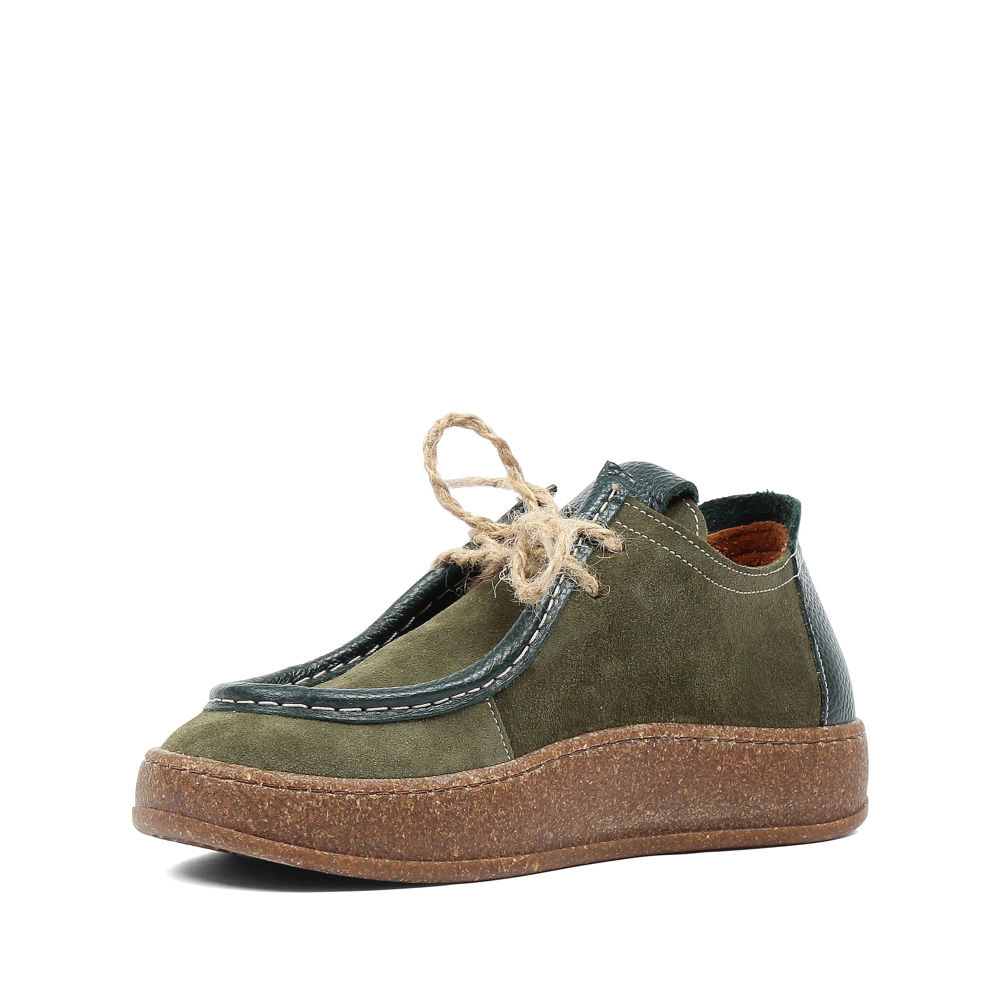 Damen Schnürschuhe Khaki Wildleder mit Kork-Gummisohle (759-33508)