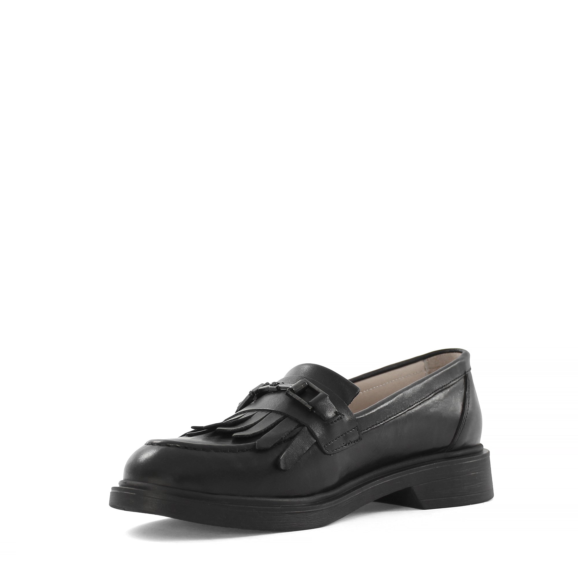 Damen Schwarze Leder-Loafer mit Fransen (494-25825)