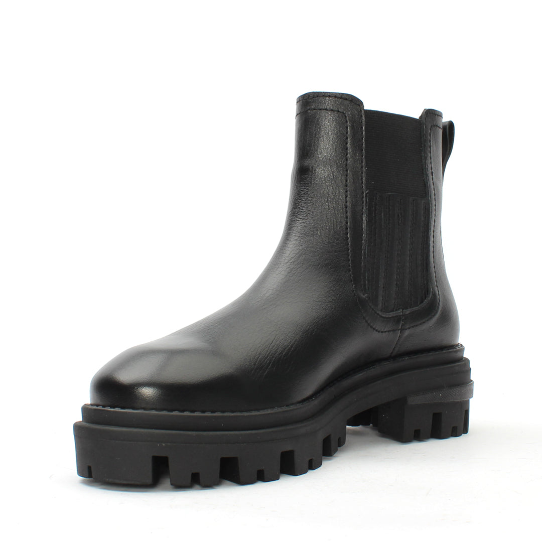 Damen Schwarze Leder-Chelsea-Stiefel mit Blockabsatz (029-20124)
