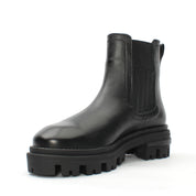 Damen Schwarze Leder-Chelsea-Stiefel mit Blockabsatz (029-20124)