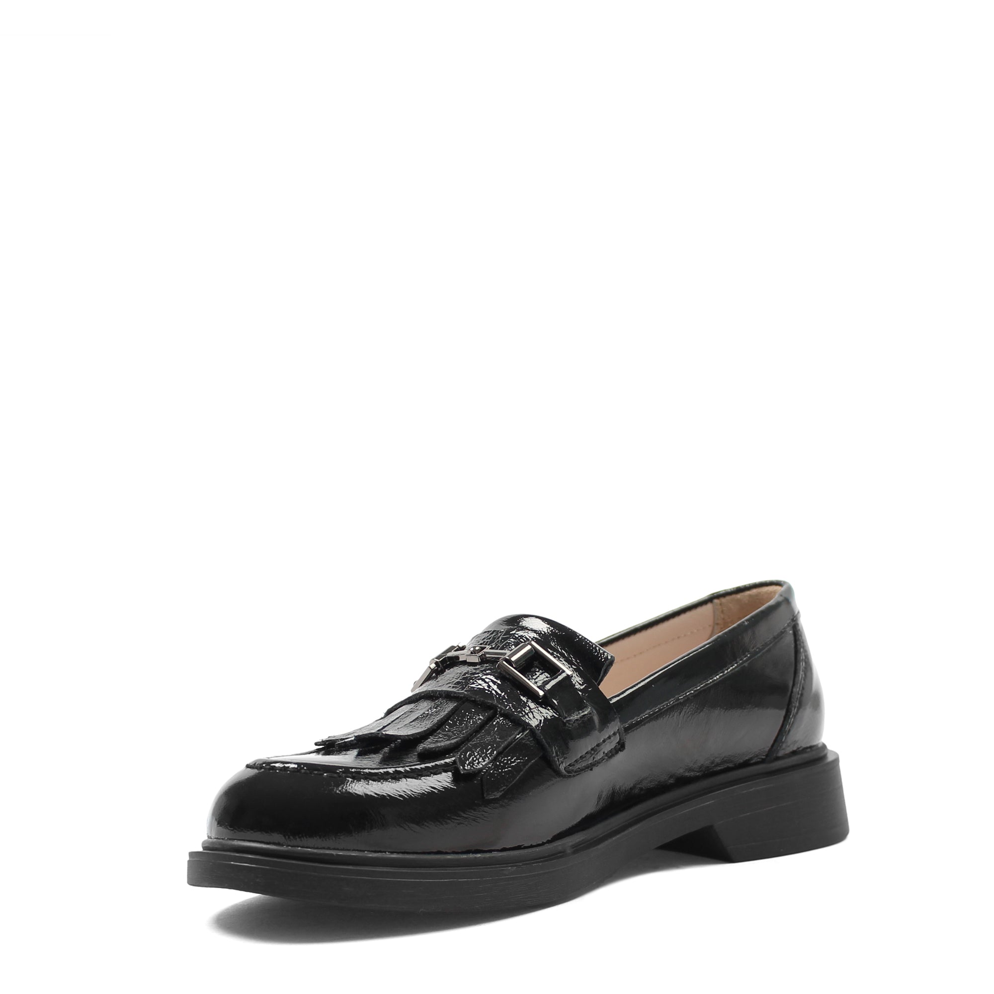 Damen Schwarze Lackleder-Loafer mit Fransen (494-25825)