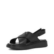 Damen Leder Sandalen Schwarz mit Kreuzriemen und Klettverschluss (366-28228)