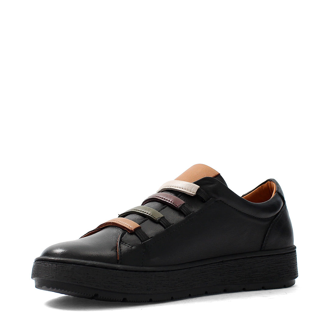 Damen Schwarze Leder Freizeit-Sneaker zum Hineinschlüpfen (748-31406)