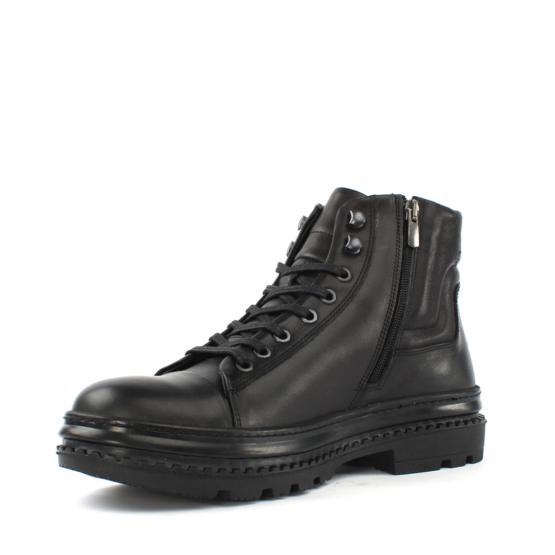 Herren Schwarze Leder-Boots mit robustem Design (550-709)