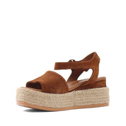 Damen Keilsandalen aus cognacfarbenem Wildleder mit Bastsohle (297-27512)