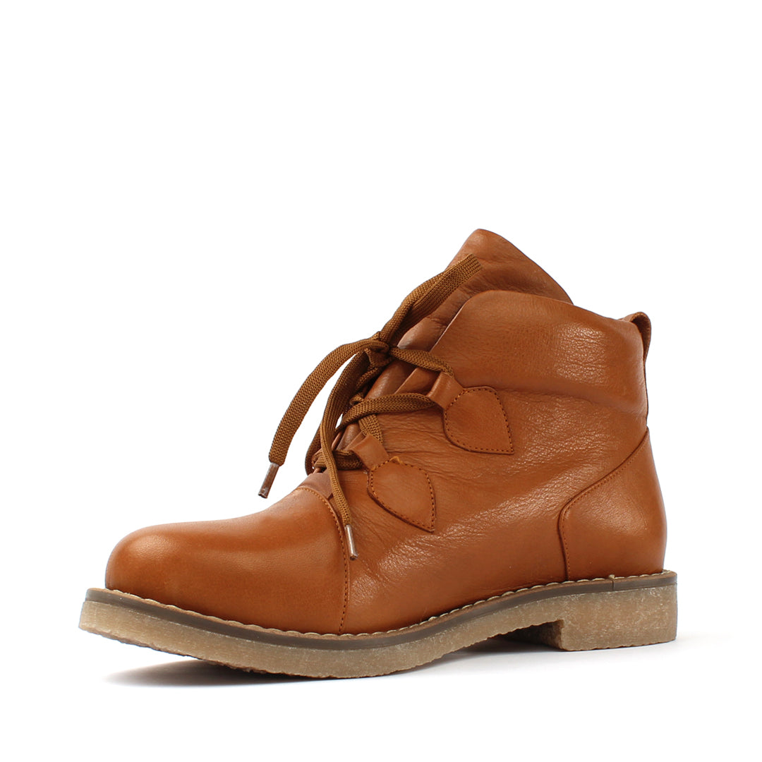 Damen Hellbraune Leder-Schnürstiefel mit Blockabsatz (559-30000)