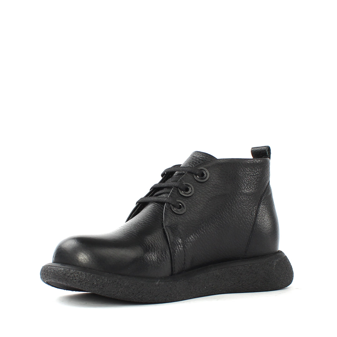Damen Schwarze Lederstiefel mit Flacher Sohle (687-21910)