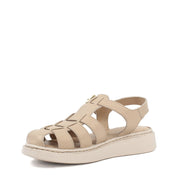 Damen Leder Sandalen Beige mit Verstellbarer Schnalle (366-28216)