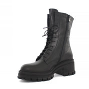 Damen Schwarze Leder-Kampfstiefel mit hohem Blockabsatz (625-23948)