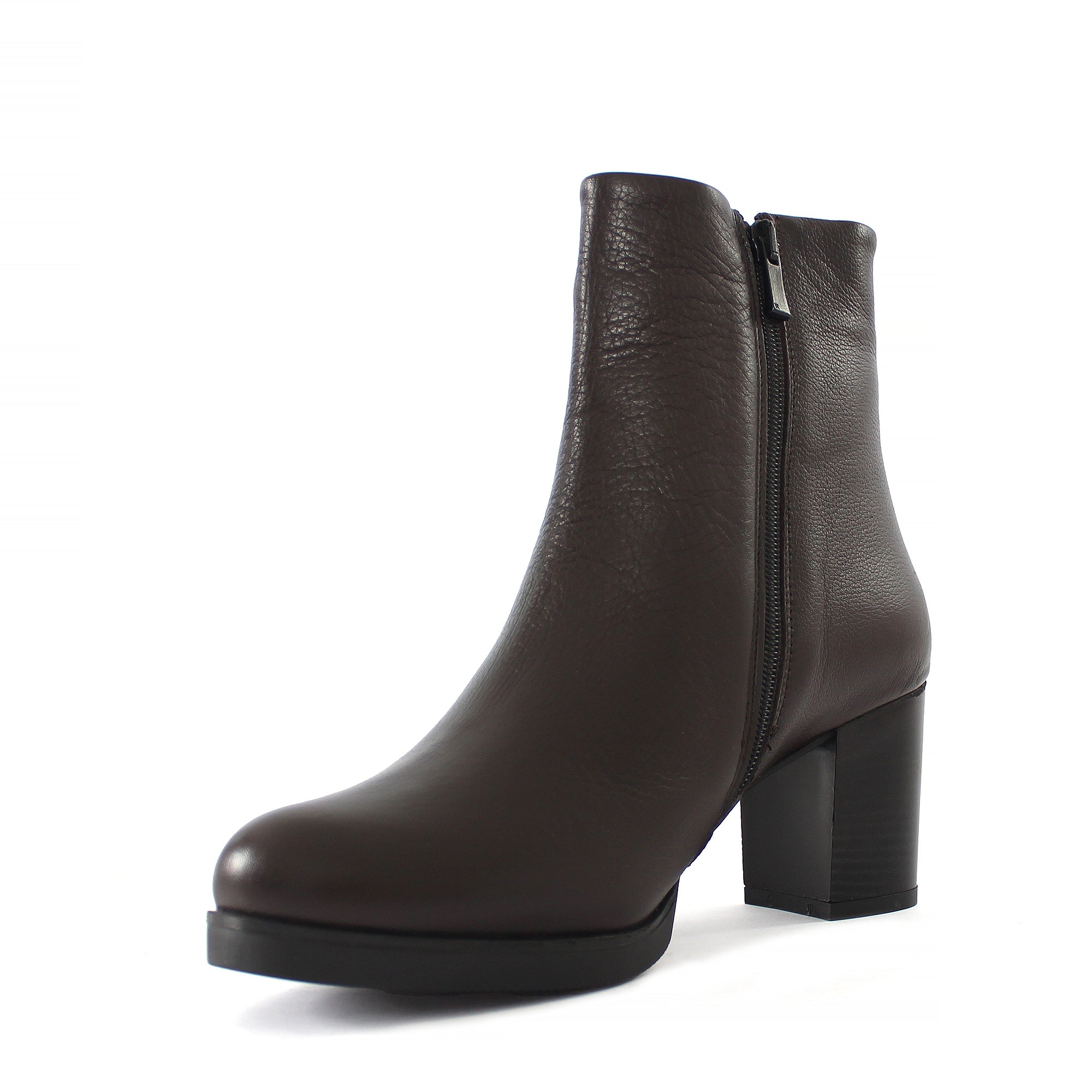 Damen Braune Leder-Stiefeletten mit Blockabsatz (625-23945)