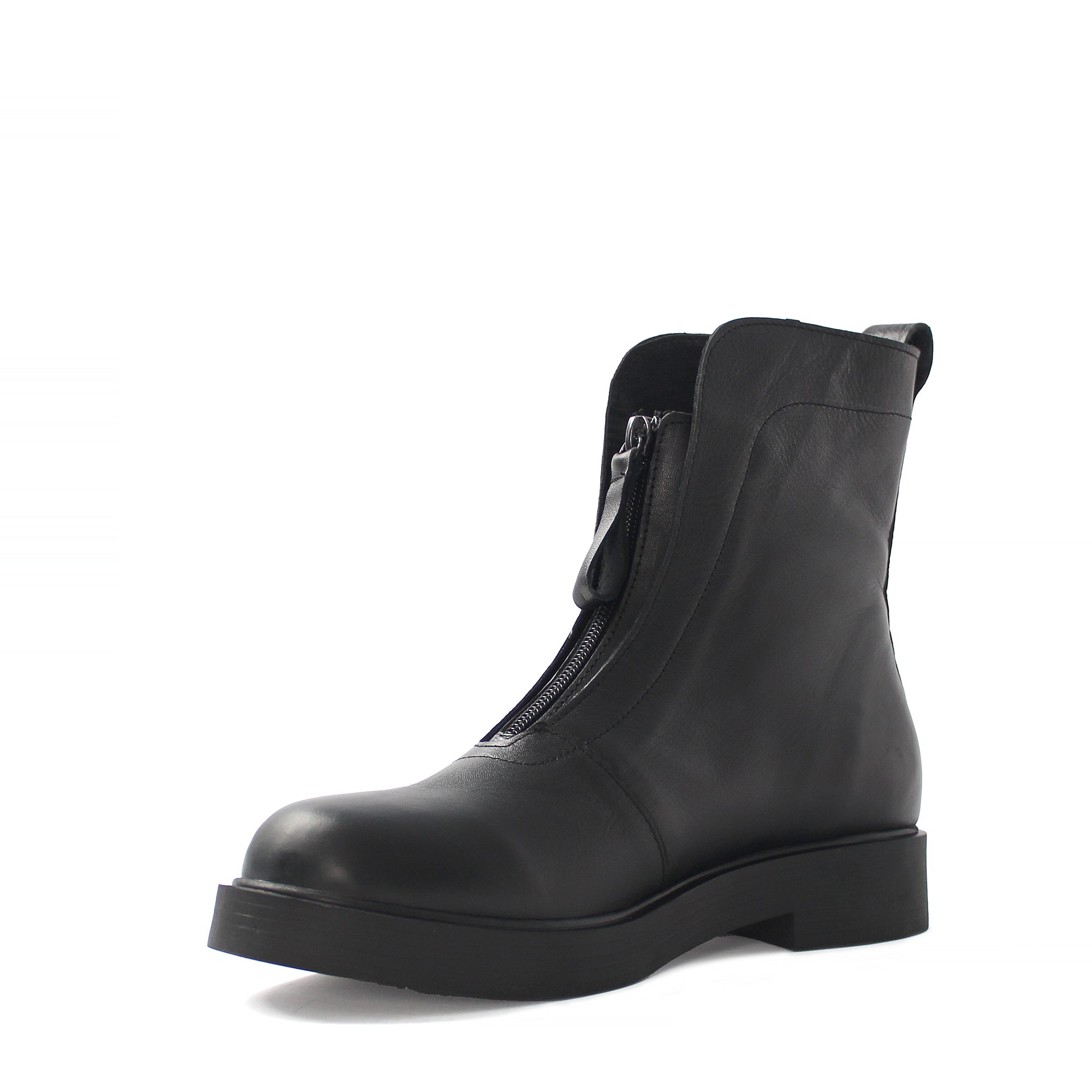 Damen Schwarze Lederstiefeletten mit Reißverschluss (338-23422)