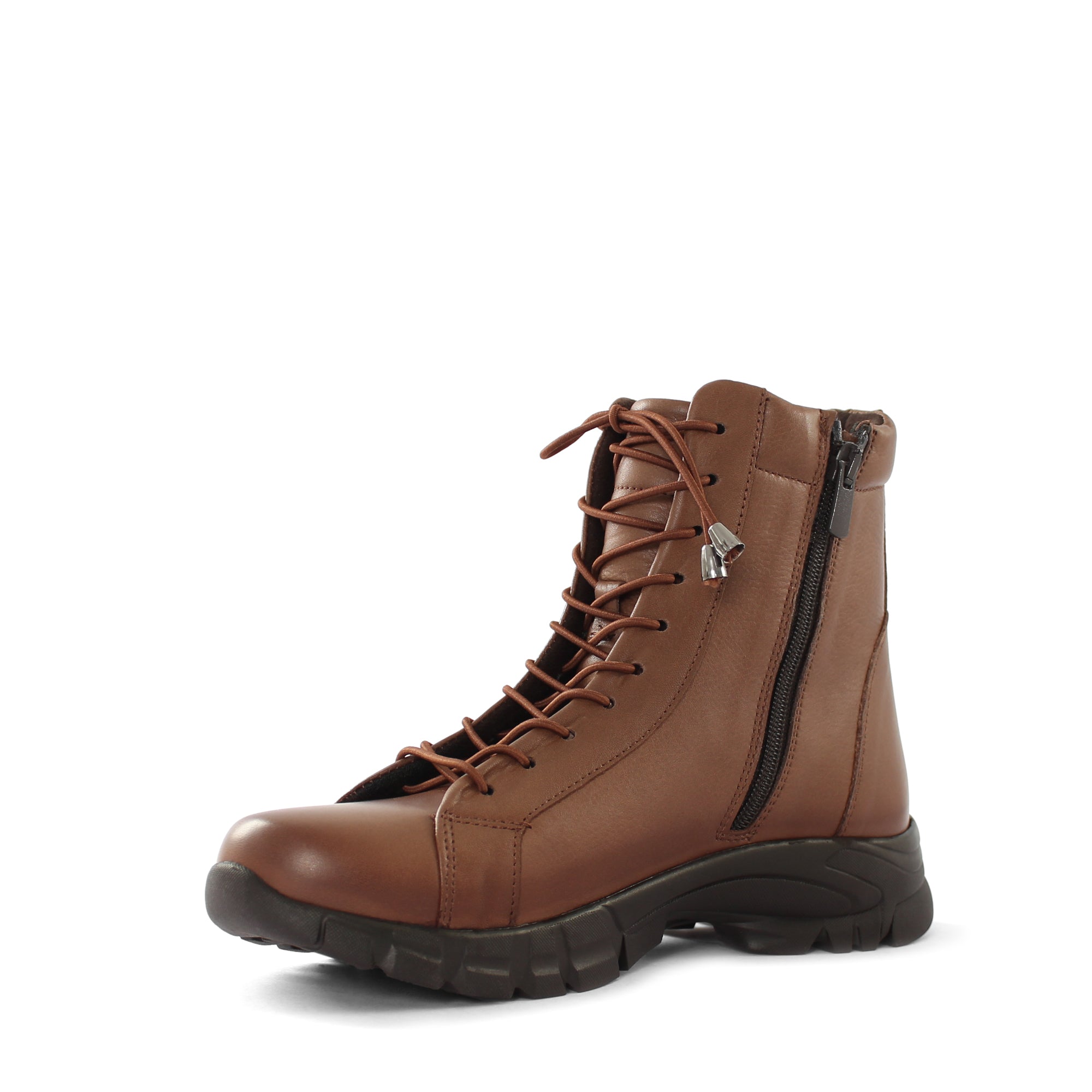 Damen Walnussbraune Leder-Stiefeletten mit flacher Sohle (727-28602)