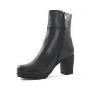 Damen Schwarze Leder-Stiefeletten mit Blockabsatz (669-22621)