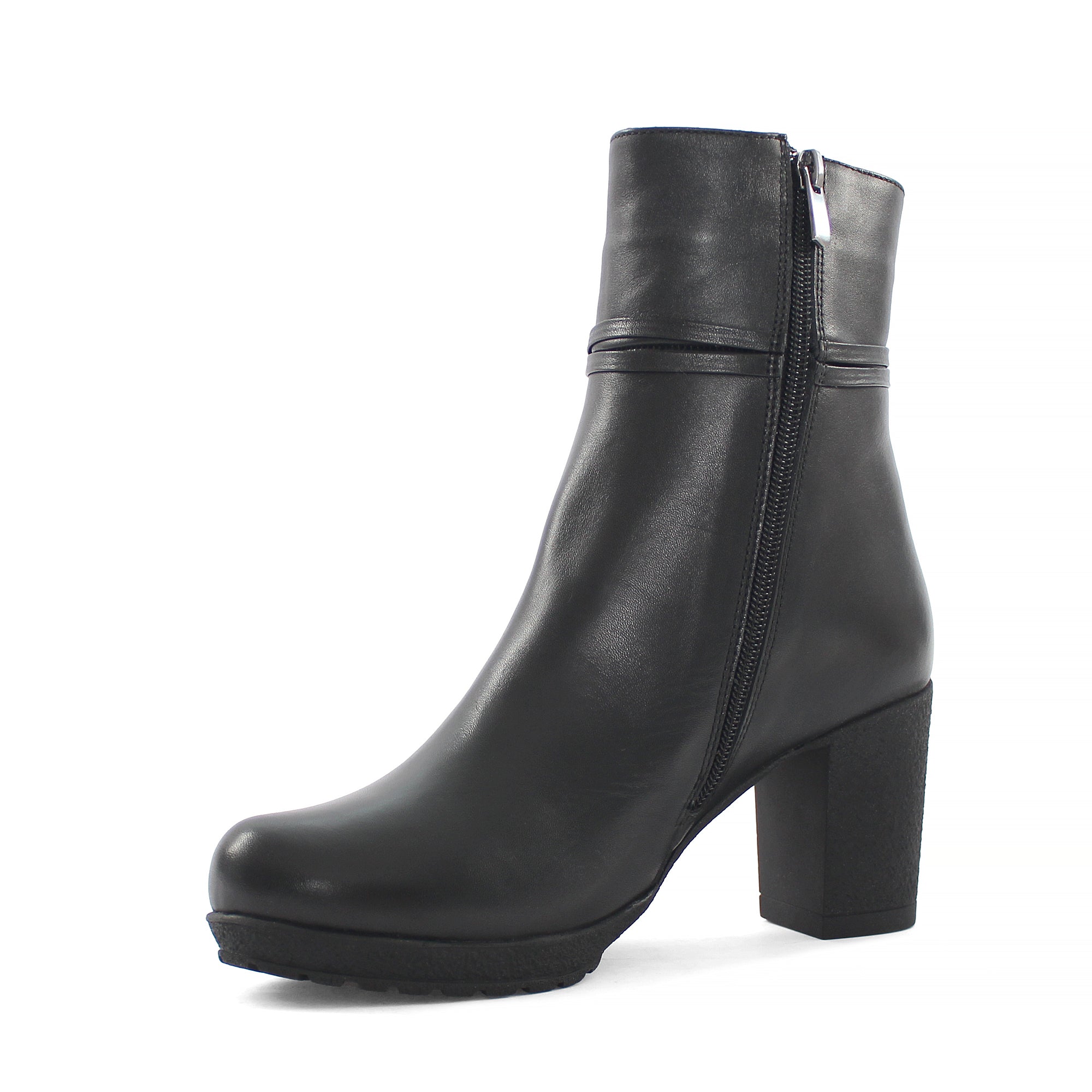 Damen Schwarze Leder-Stiefeletten mit Blockabsatz (669-22621)