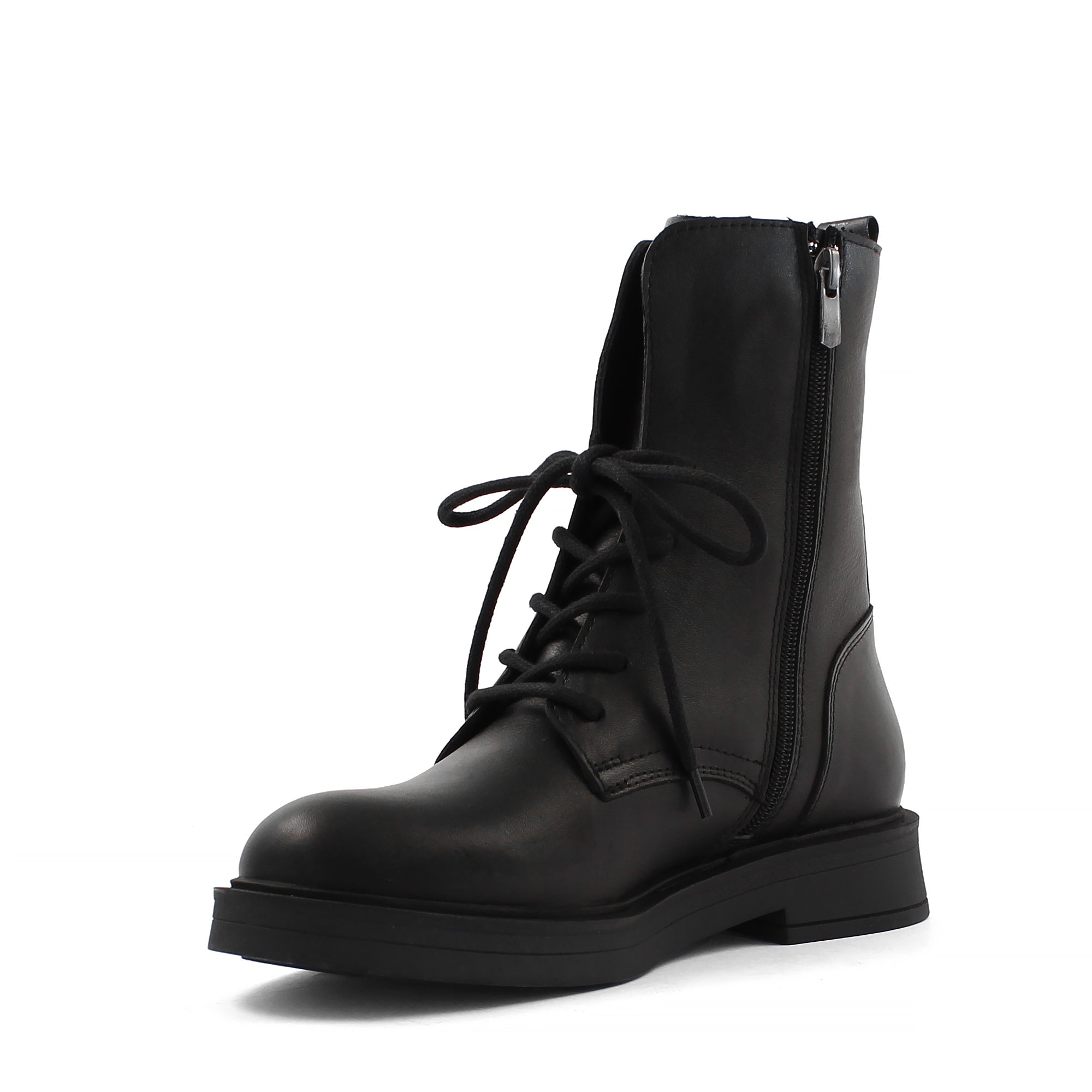 Damen Schwarze Leder-Schnürstiefel (376-20434)