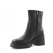 Damen Schwarze Lederstiefel mit Blockabsatz (720-27426)