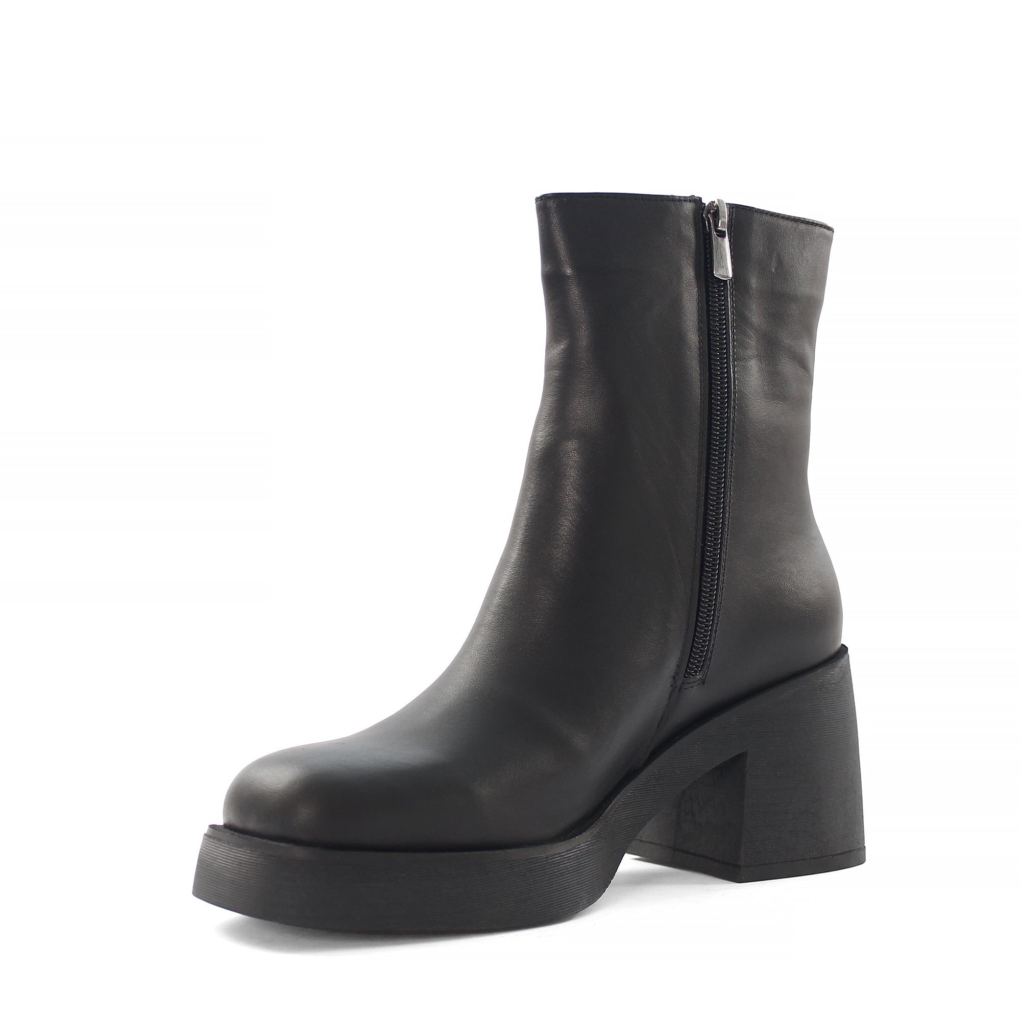 Damen Schwarze Lederstiefel mit Blockabsatz (720-27426)