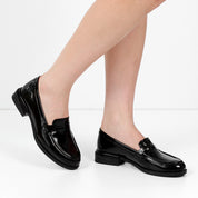 Damen Schwarze Lackleder Loafer (494-25829)