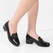 Damen Schwarze Lackleder-Klassikschuhe mit Blockabsatz (494-25823)