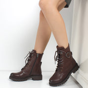 Damen Braune Leder-Schnürstiefel mit Warmfutter (494-721)