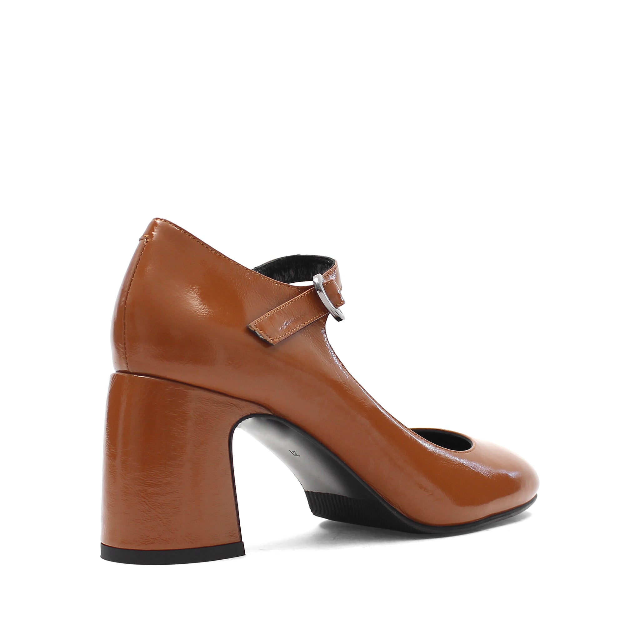 Damen Mary Jane Pumps aus schwarzem Lackleder mit Blockabsatz und Riemen (752-31700)