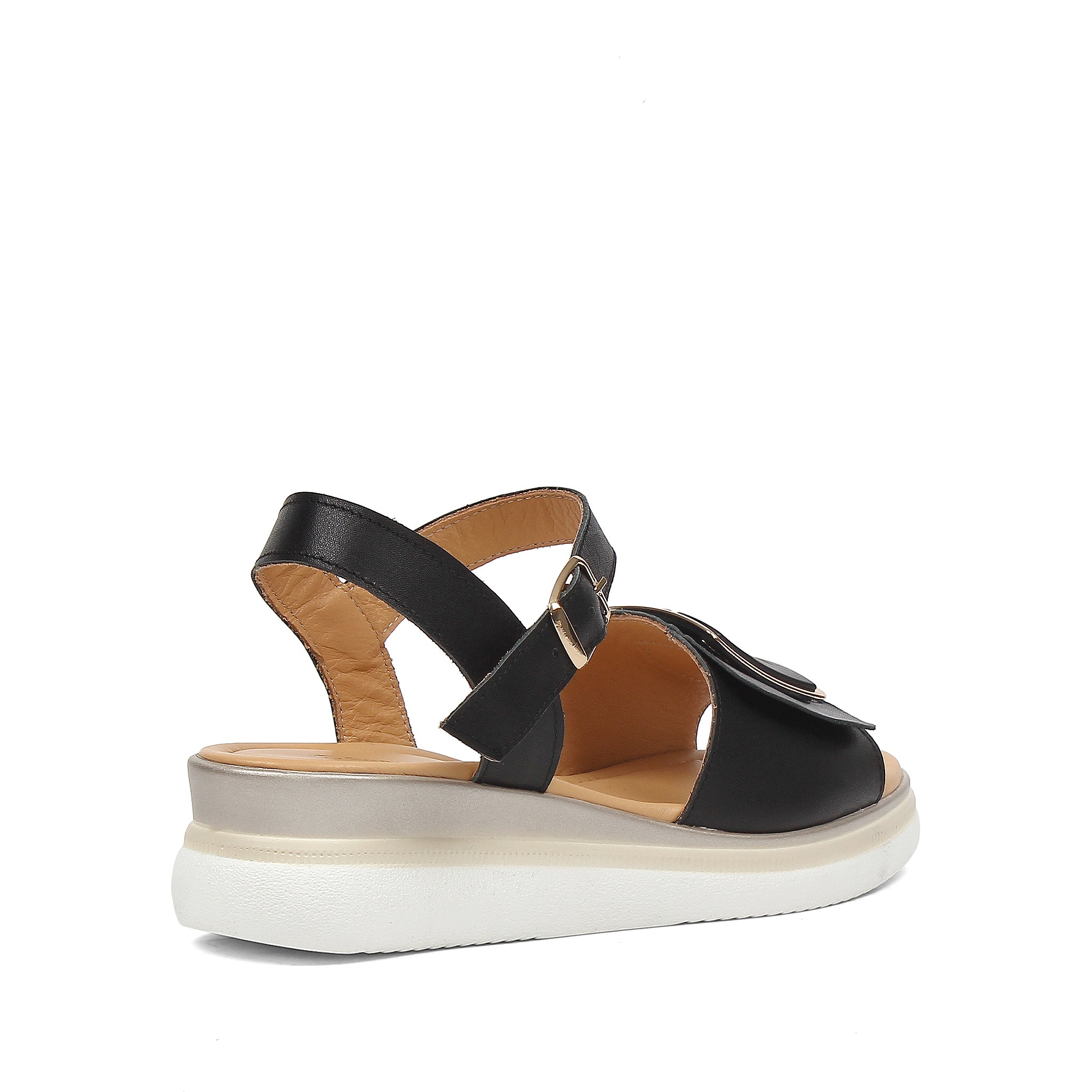 Women’s Black Leather Velcro Strap Platform Sandals (789-42106)