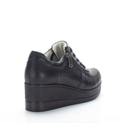 Women's Black Leather Wedge Sneakers with Zipper (115-162)
