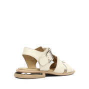 Women’s Beige Leather Velcro Strap Sandals (784-41607)