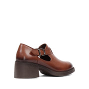 Damen Blockabsatz Schuhe Hellbraun Leder mit Schnallenriemen (727-28634)